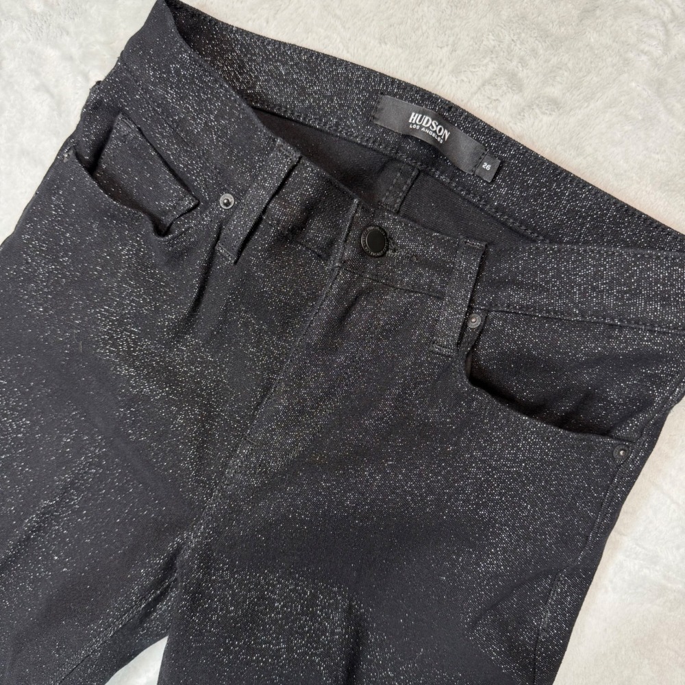 Hudson Nico Super Skinny Jeans 26 Black Silver Metallic Shimmer WMA407JAB